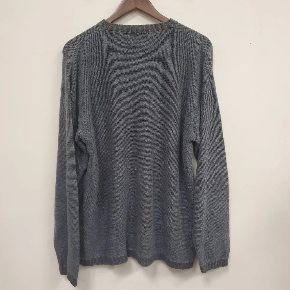 Vintage Express Mens Thick Knit V Nece Ribbed Trim Sweater Size L Heathered Blue
